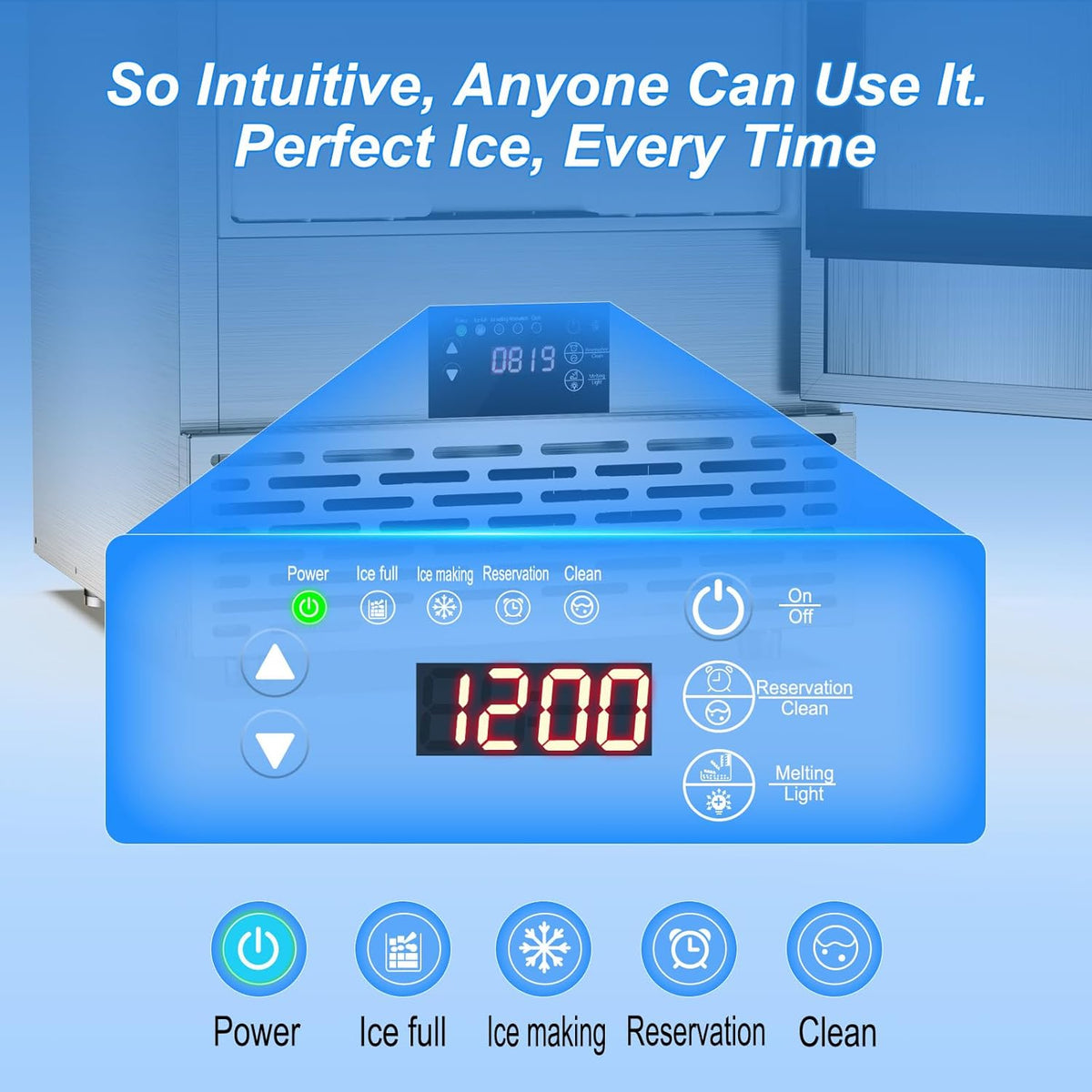 120LB/Day Commercial Under Counter Ice Maker with Smart LCD & Customizable Ice – Under Counter Freestanding, Built 25LBS Ice Storage 6-Min Quick Cycle, Energy Efficient