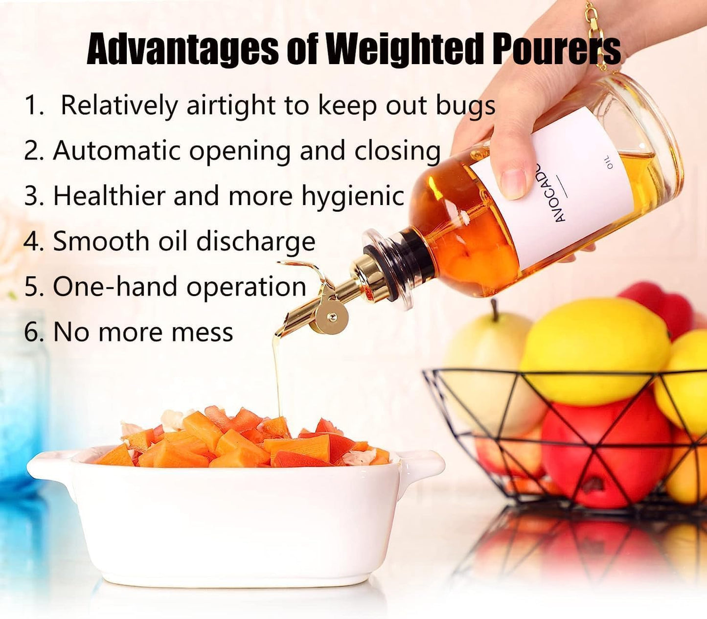 Pafusen 2 Pack Auto Flip Olive Oil Dispenser, Liquor Pour Spout, Oil Dispenser for Kitchen, Easily Turn Your Bottles into Dispensers for Liquor, Vinegar, Coffee Syrup or Oils, Weighted Pourer, Gold