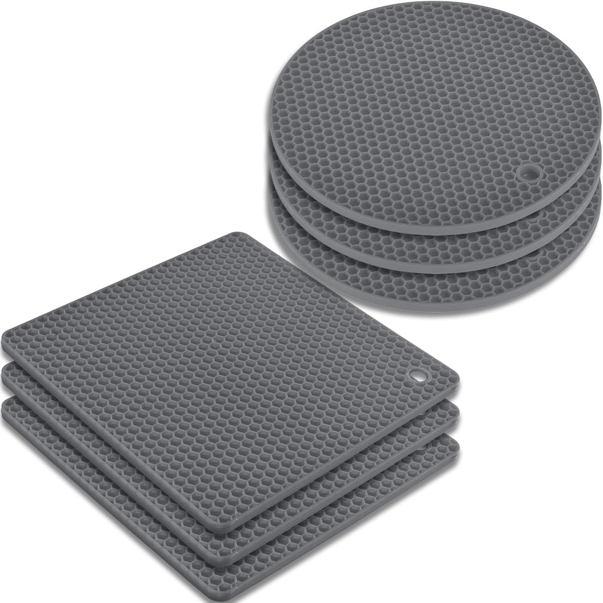 homEdge Silicone Square Trivets Mat, 6 Packs Multipurpose Non Slip Heat Resistant Pot Holder-Gray