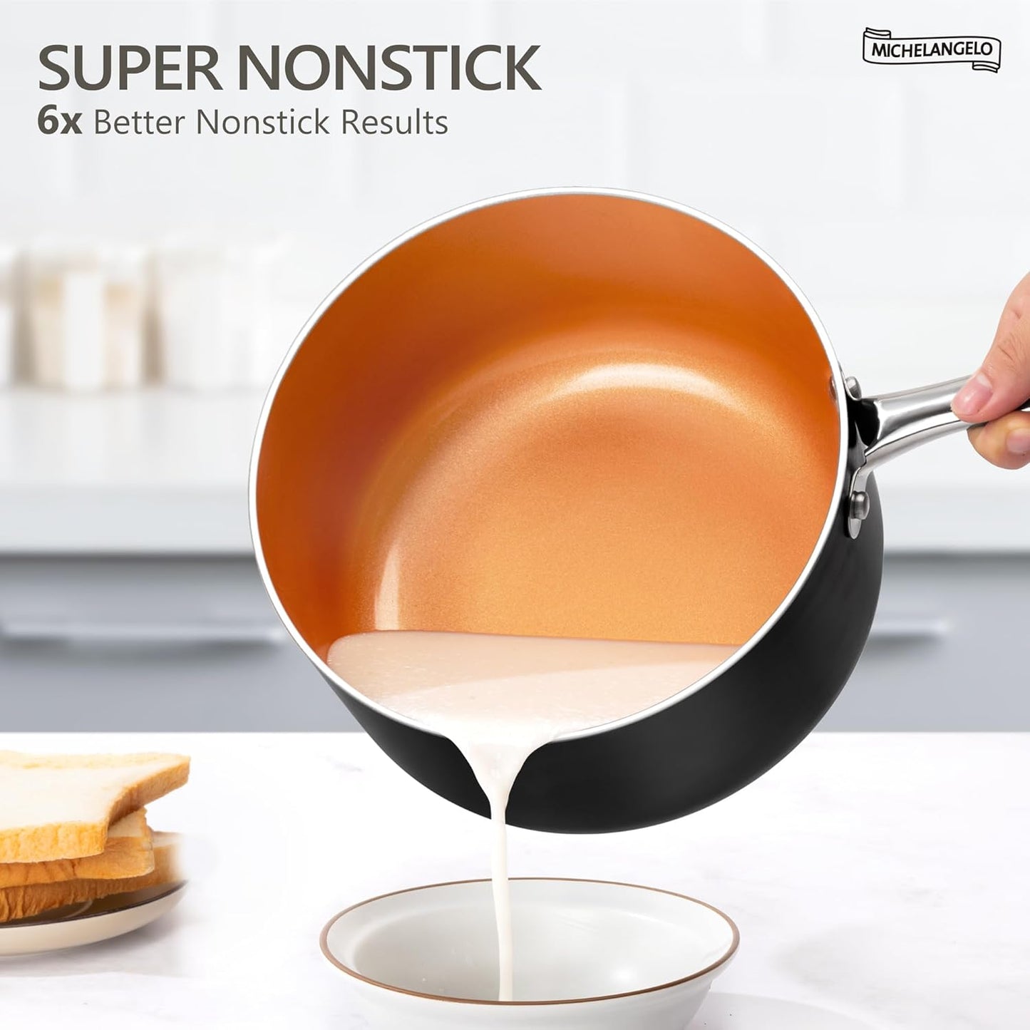 MICHELANGELO Sauce Pan Set, Ultra Nonstick Saucepan Set of 3, Ceramic Saucepans with Lids, 1 Qt & 2 Qt & 3 Qt Small Pot Set, Copper Sauce Pan with Lid