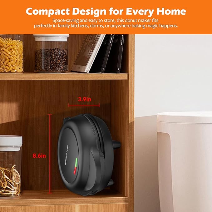 KEINVE Mini Donut Waffle Cake Maker, 7 Slots Home Baking Machine, Great for Breakfast, Snacks, Desserts and More