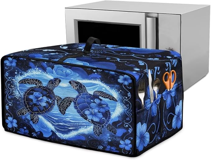 Convection Oven Cover Countertop Appliance Covers Stain-resistant Microwave Oven Protector for Kitchen Home Decor, M, Sea Turtle Love Hibiscus Flower Dark Blue