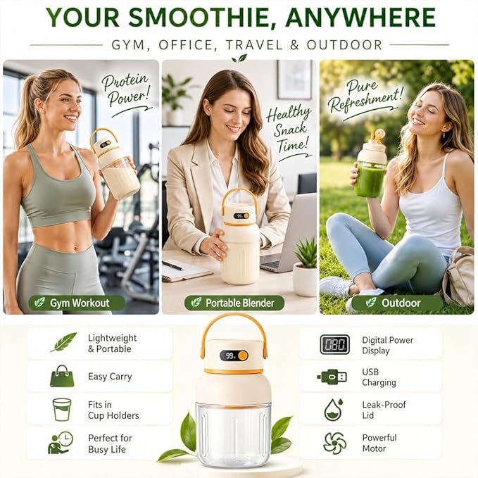 Portable Electric Juicer Cup with Zero Cord Hassle, 1200ml Multifunctional Wireless 2-In-1 Dual Lid Personal Blender Bottle with Straw 38-Blades USB Rechargeable for Gym Office Outdoor (1200ml)