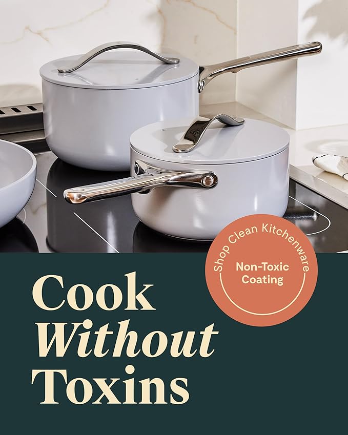 Caraway Nonstick Ceramic Sauce Pans with Lids (3 qt & 1.75 qt) - Non Toxic, PTFE & PFOA Free - Oven Safe & Compatible with All Stovetops (Gas, Electric & Induction) - Marigold