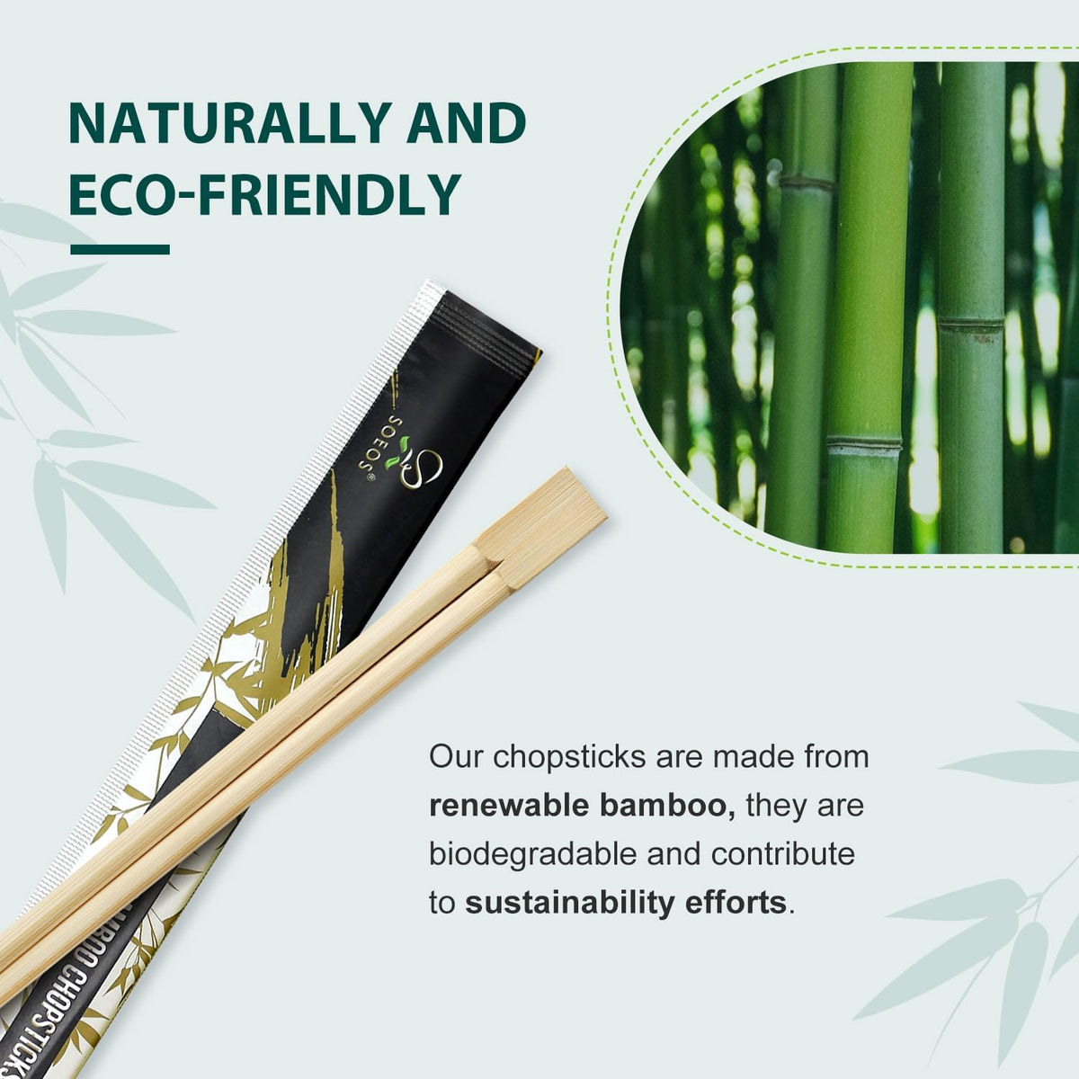 Soeos 50 Chopsticks Disposable Bulk - Natural Wooden Chopsticks & Bamboo Chopstick for Sushi, Takeout, Party - Smooth, Individually Wrapped Single-Use Chopstick (Approx.50 Pairs)