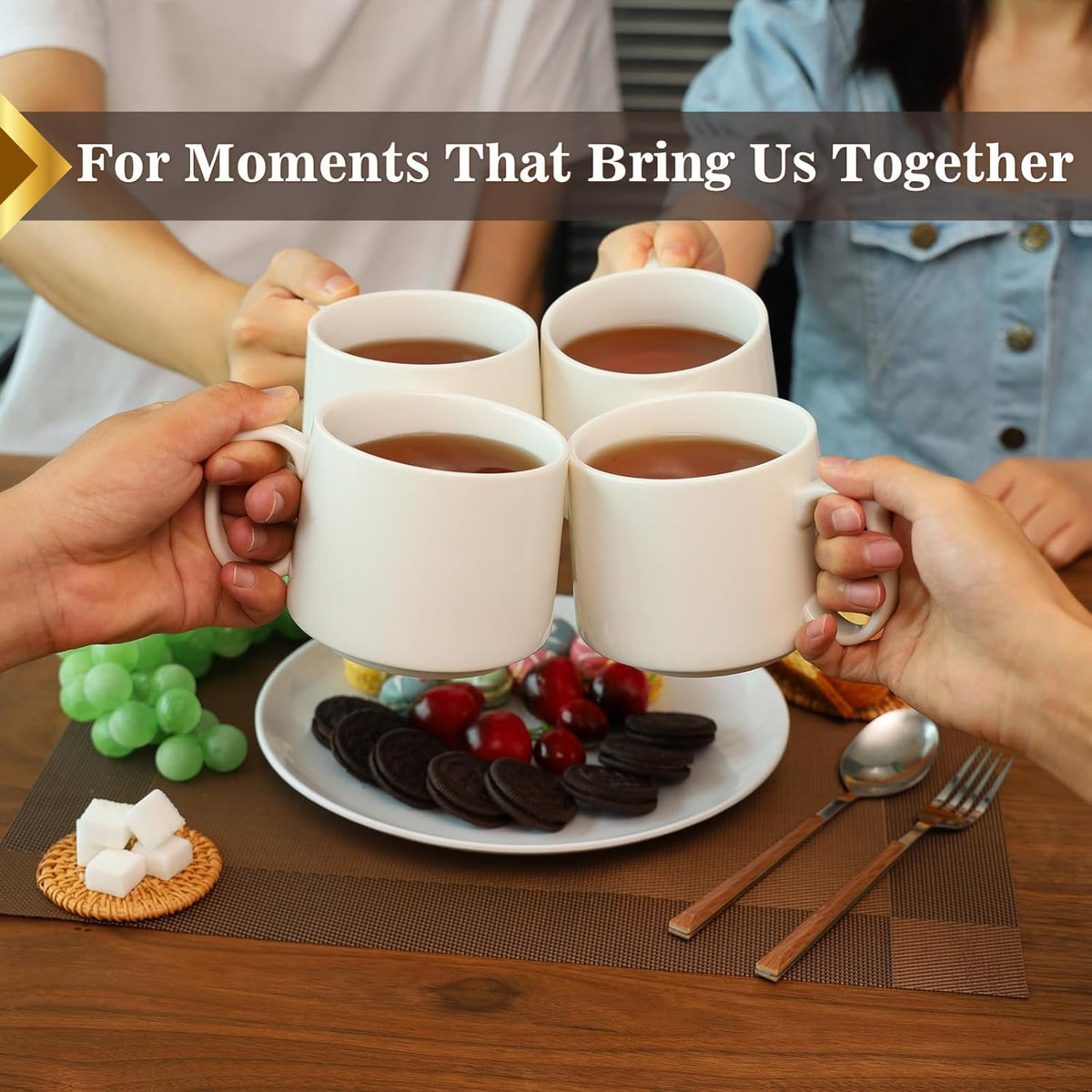 19 oz Large Coffee Mugs Set of 4, Stackable Ceramic Coffee Mugs with Large Handles for Coffee, Latte, Cappuccino, Milk, Dishwasher & Microwave Safe, Ideal for Men, Women, Dads and Moms (White)