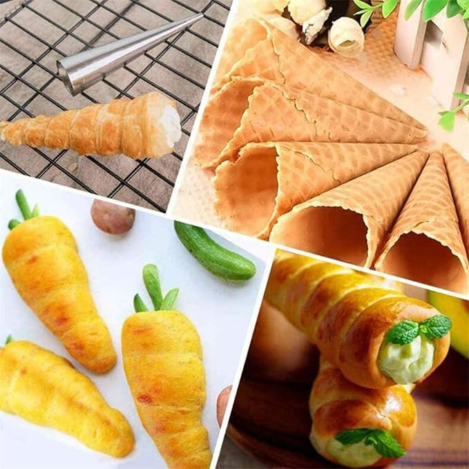 30 PCS Non-Stick Stainless Steel Cream Horn Molds - Large, 5" Big Size for DIY Cooking Danish Pastry, Lady Lock, Croissant, Ice Cream Egg Roll