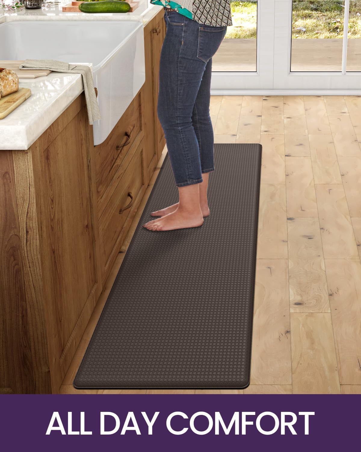 DEXI Kitchen Floor Mats Cushioned Anti Fatigue, 17x95, Long Standing Runner Rug Waterproof, Comfort Memory Foam Padded for Front Sink Laundry, Brown