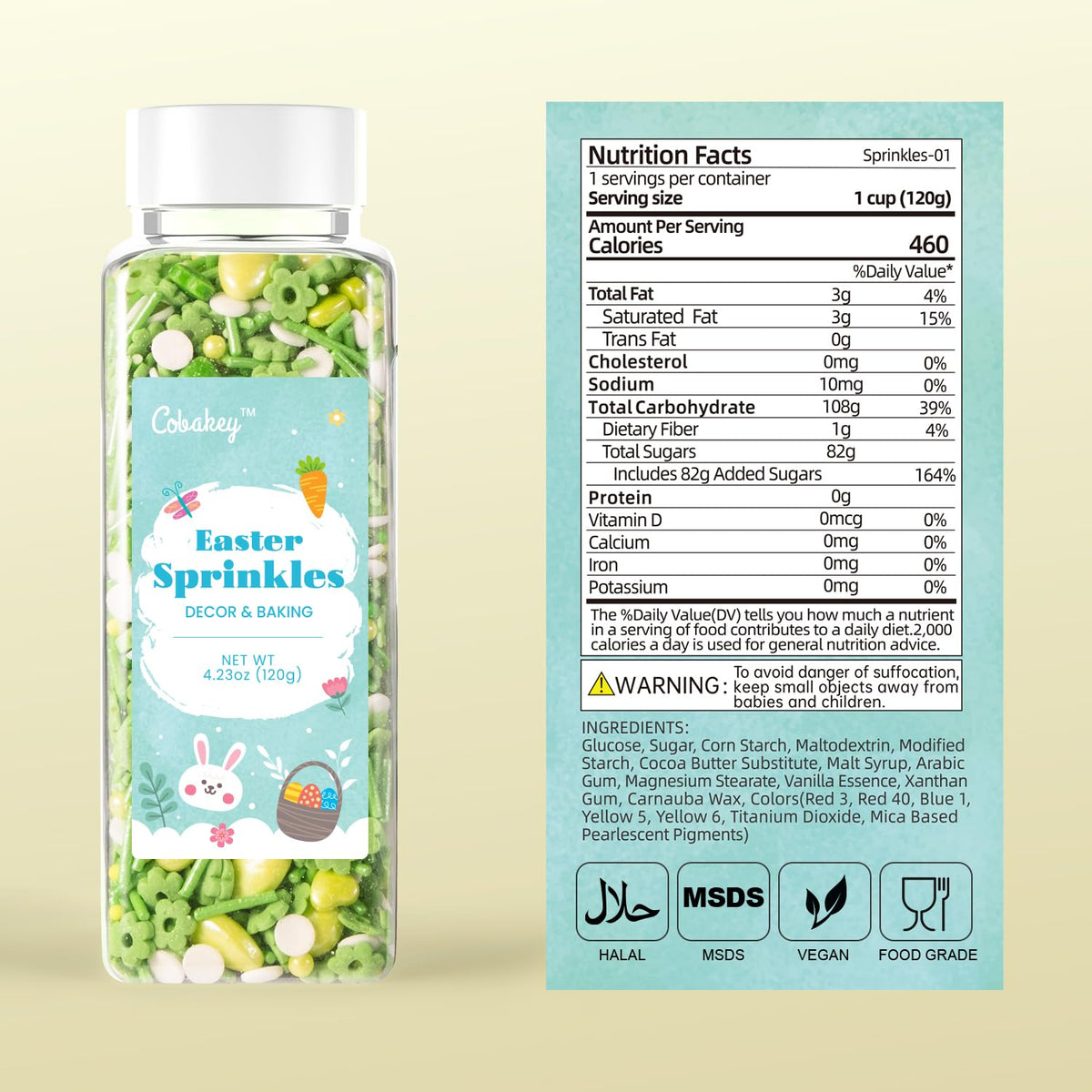 Cobakey Easter Sprinkles for Cookies 4.23 Ounce Spring Sprinkles for Baking Green Easter Eggs Perfect for Easter Cake Decorations, Baking, Ice Cream, Cookies, Cupcake Topper