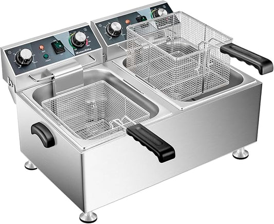 WaterElfo Deep Fryer Commercial Deep Fryers With Basket13Lx2 13.7Qt x 2 Thicken With Precise Temperature Control Timer Double Deep Fryer With 2 Baskets1800Wattsx2 120V Countertop Fryer Restaurant