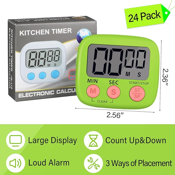 Weewooday 24 Pcs Digital Kitchen Timer Magnetic Timer Bulk On/Off Switch Minute Second Count up Countdown Loud Alarm for Exercise Cook Baking (Blue,Green)