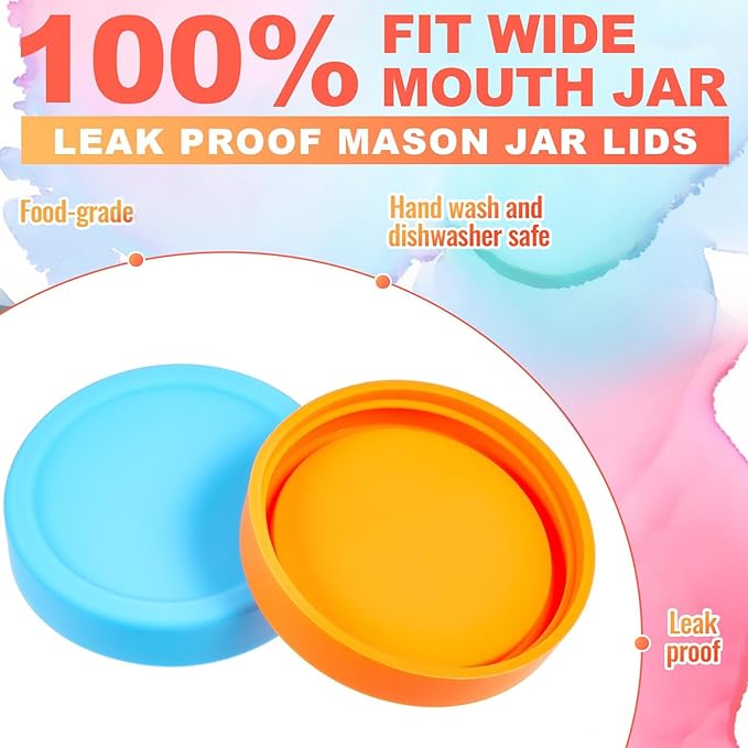 Teenyyou 12 Pcs Silicone Wide Mouth Lids Mason Jar Lids Thickened Leak Proof Lid for 86 mm All Wide Mouth Mason Jars, Reusable Large Canning Jar Caps(Classic)