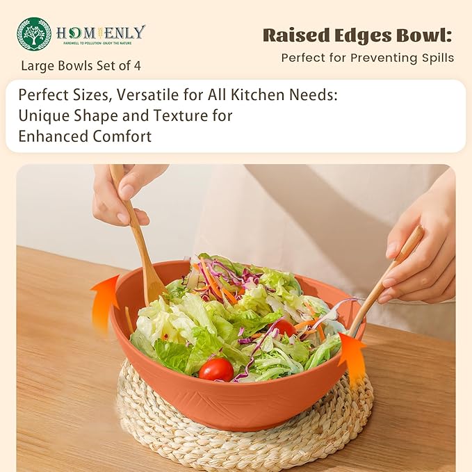 Homienly 9.6 inch Serving Bowls, Large Serving Dishes for Wedding Parties, 60 OZ Centerpiece Serving Bowls for Salad, Popcorn, Pasta, Dinner, Oval Shape, Microwave & Dishwasher Safe, Set of 4, Multi