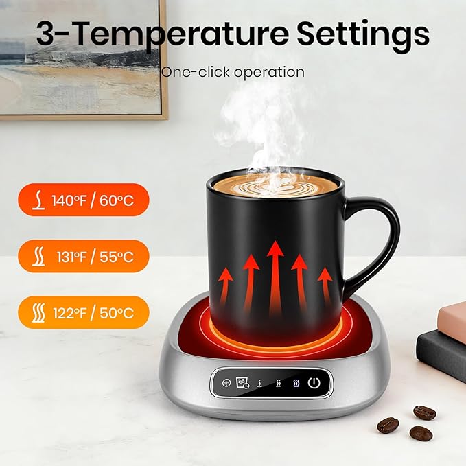 Coffee Mug Warmer, USB Cup Warmer for Desk with 3-Temp Touch Control, 10W Fast Heating Pad for Coffee Tea Milk, 8H Auto-Off, Fits Mugs & Milk Cartons (Gray)