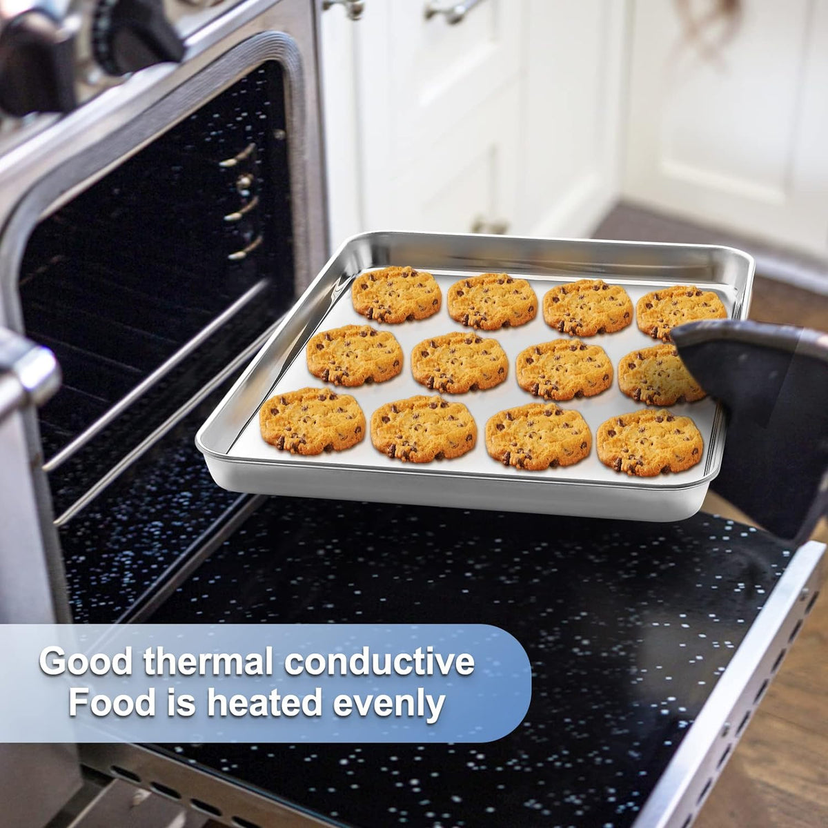 Baking Sheet with Wire Rack, Cookie Sheet Baking Pan Toaster Oven Tray with Cooling Rack, Stainless Steel Eighth Sheet Pan with Rack 9' x 7' x 1', Healthy & Non Stick & Dishwasher Safe
