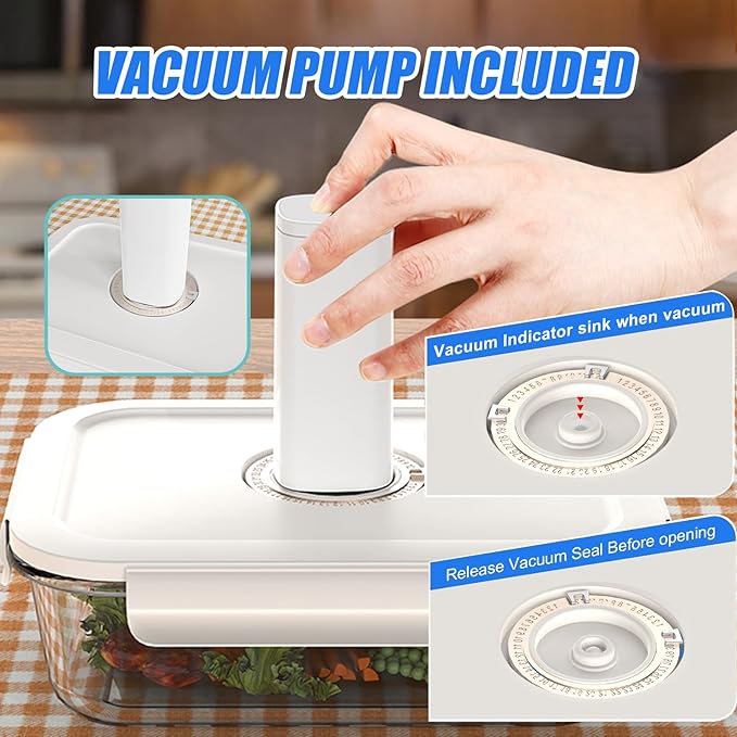 Vacuum Sealer & Food Storage Container for Food, Vacuum Sealer + 3 Glass Sealer Container [21 Oz-2PACK / 50 Oz]+ 10 Reusable Food Saver Sealer Bags,For Food Storage, Sous Vide, Meal Prep