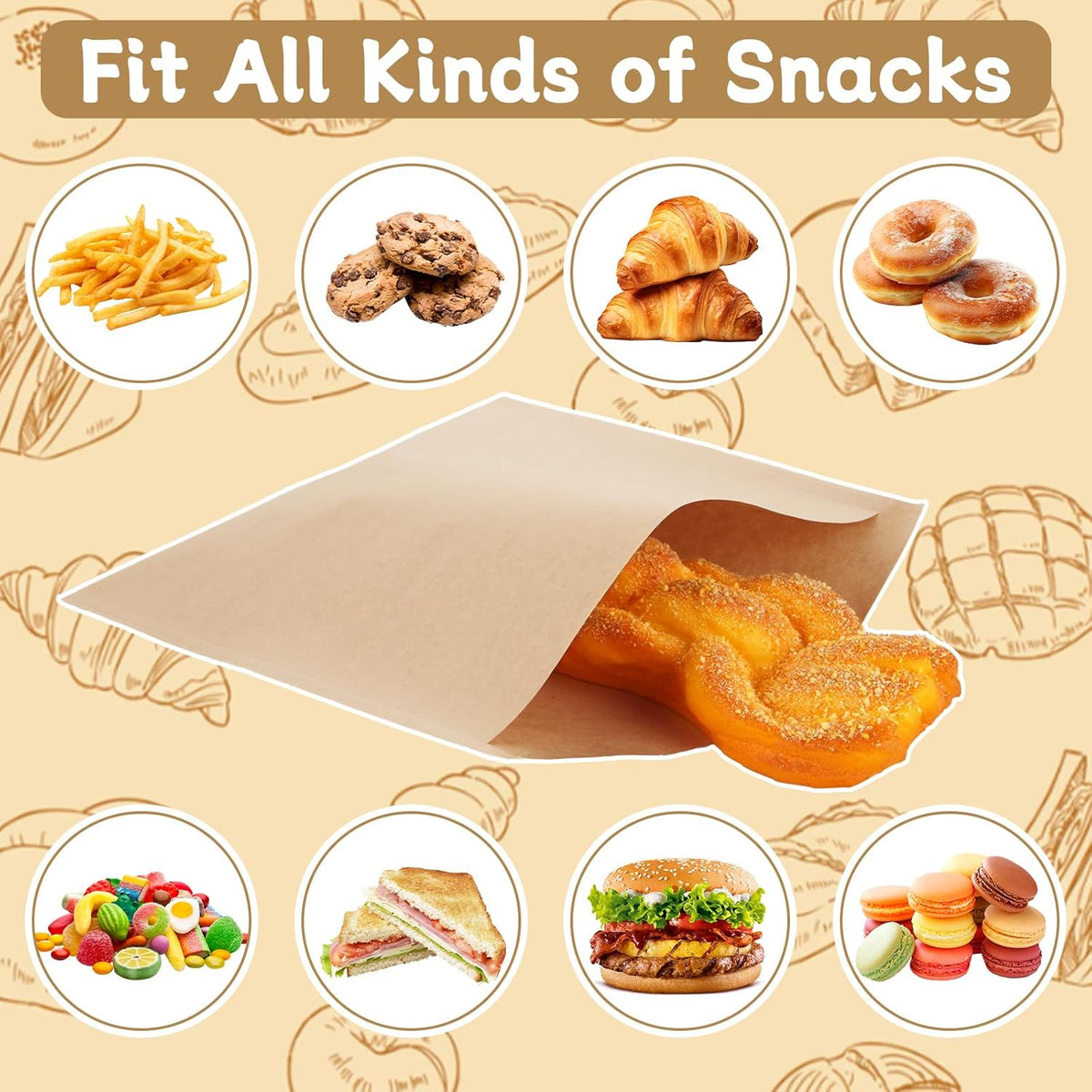 600 Pack Paper Sandwich Bags, 8x8 inch Wax Paper Bags, Greaseproof Bags Paper Cookie Bag Bakery Wax Bag for Food, Sandwich, Snacks, Cookie, Candies and More