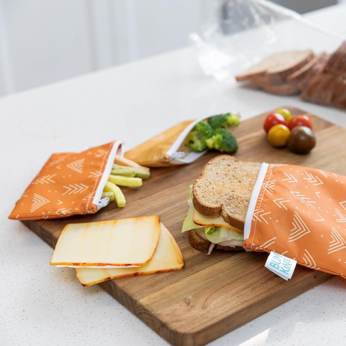 Bumkins Reusable Sandwich and Snack Bags, for Kids Lunch Bags and for Adults, Washable Fabric, Cloth Zip Bag, Dishwasher-Safe, Food-Safe, Safety Tested (4-Pack), Large, Desert Boho Set