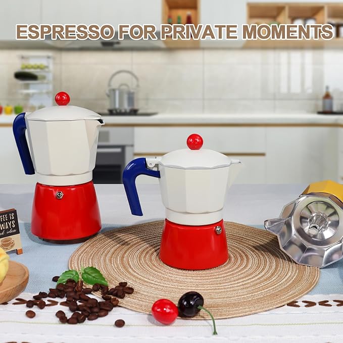 Aluminum 6 Cup 300ml Moka Pot Express Coffee Maker Stovetop Espresso Colorful Coffeemaker Italian Classic Style Brewing Greca Cafe Mocha Machine for Cafeteras Lover Camping Travel and Home Use 10oz