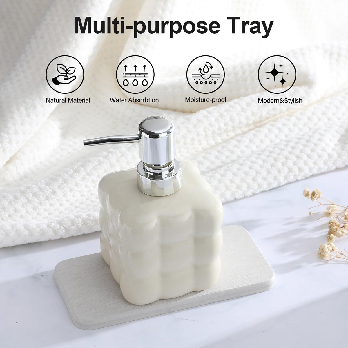 Water Absorbing Stone Tray for Sink | Quick Drying Diatomaceous Earth Coasters | Soap Dish Holder & Toothbrush Holder for Bathroom Counter | Hand Soap & Plant & Toiletries | Light Grey 1-Pack