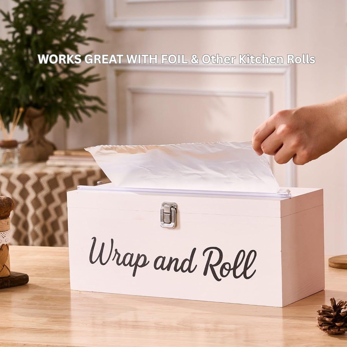 Plastic Wrap Dispenser with Cutter– Fits 12" 3000ft Costco Wrap, Foil, Cling, Wax Paper for Kitchen, Restaurant