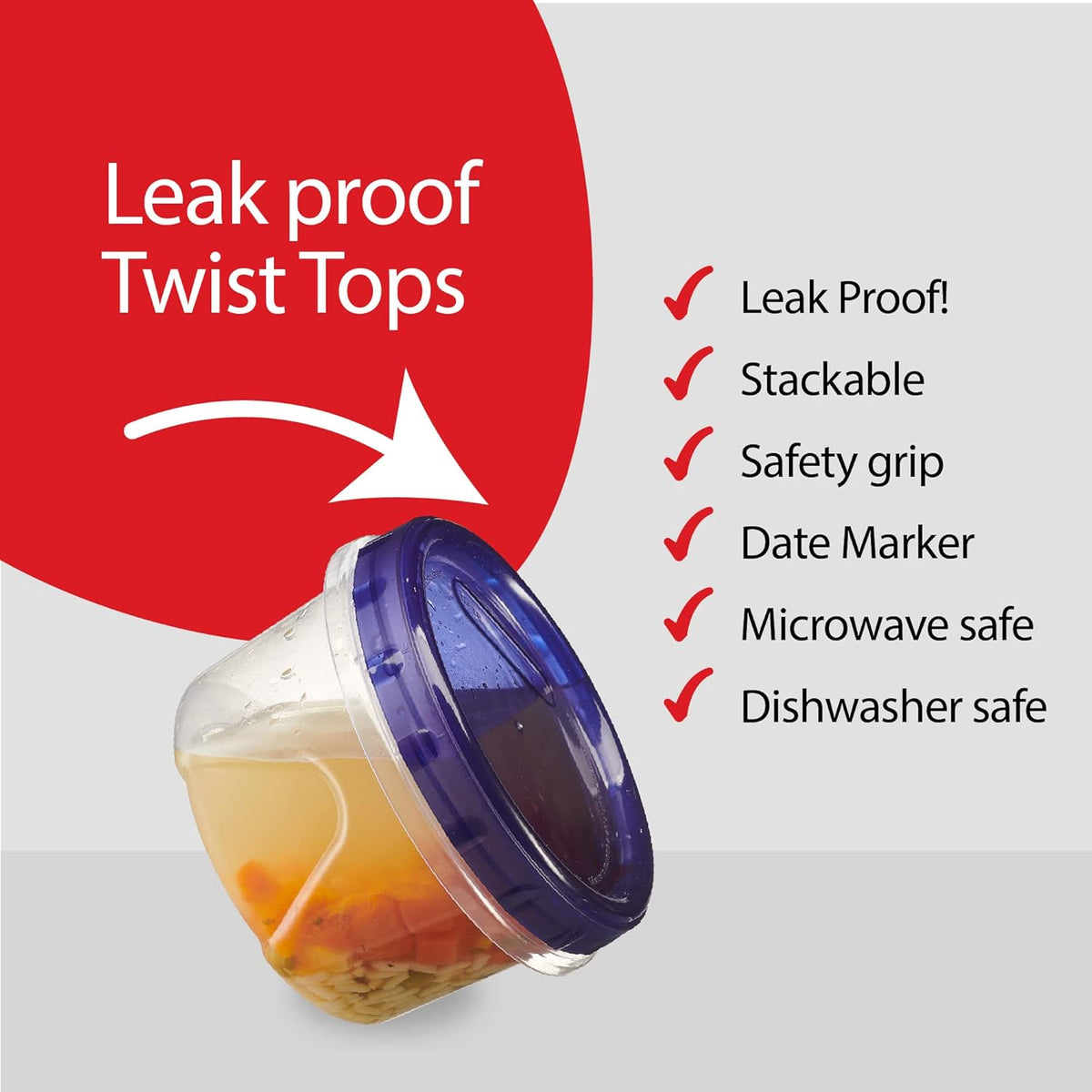 PLASTICPRO 6 Pack Twist Cap Food Storage Containers with Blue Screw on Lid- 16 oz Reusable Meal Prep Containers - Freezer and Microwave Safe Blue Plastic Food Storage