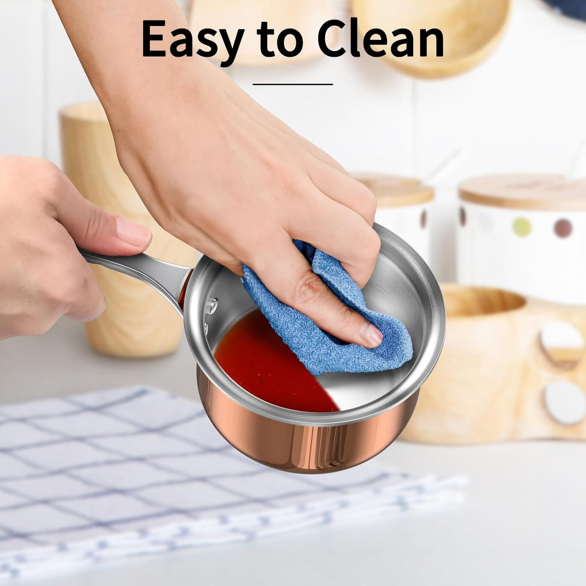 Macevia Mini Sauce Pan with Lid,Copper Butter Warmer Small Pot, Multipurpose Use for Home Kitchen or Restaurant (10.8oz/320ml)