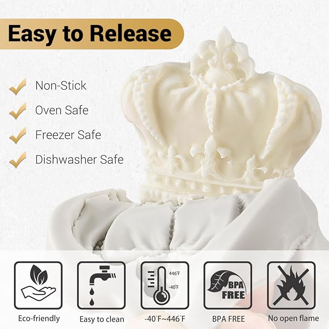 JOERSH 4PCS Vintage Baroque Mold Set, Silicone Frame Fondant Molds Royal Crown Rose Heart Mold for Cupcake Decorating, Cake Pop, Chocolate, Candy Craft, Dessert Decor