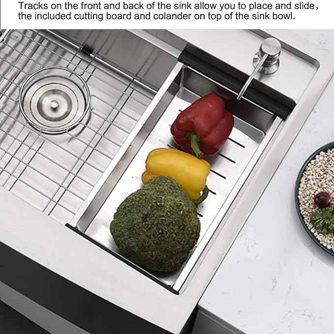 33 Inch Farmhouse Sink Splash Guard Workstation S - VOKIM 33x22 Inch Apron Front Kitchen Sink Stainless Steel 16 Gauge Single Bowl Gunmetal stainless Farm Sink