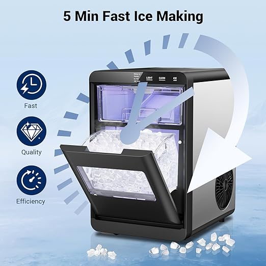 Nugget Ice Makers, 44lbs/24h Nugget Ice Maker Chewable Ice Ready in 5-10Mins, Self-Cleaning Stainless Steel Countertop Ice Maker for Home, Kitchen, Office, Party