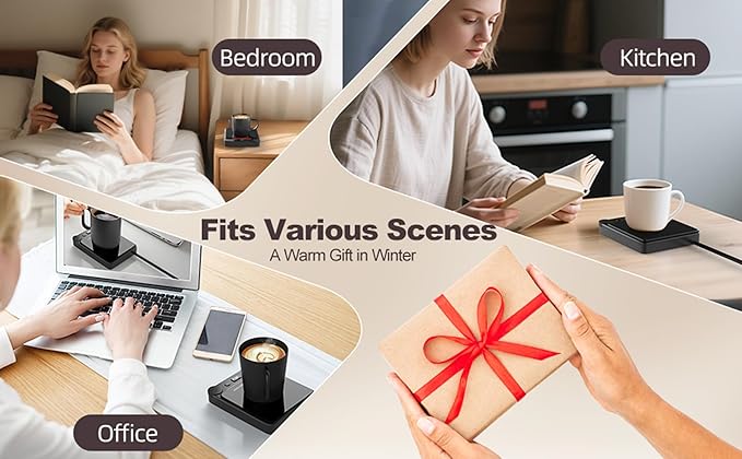 Fast Heating Coffee Mug Warmer,POLEDY Auto Shut Off Cup Warmer, Electric Beverage Warmer for Tea, Milk, Cocoa with 2-12H Timer, 3-Temp Settings Candle Warmer Plate, Black Smart Candle Melter