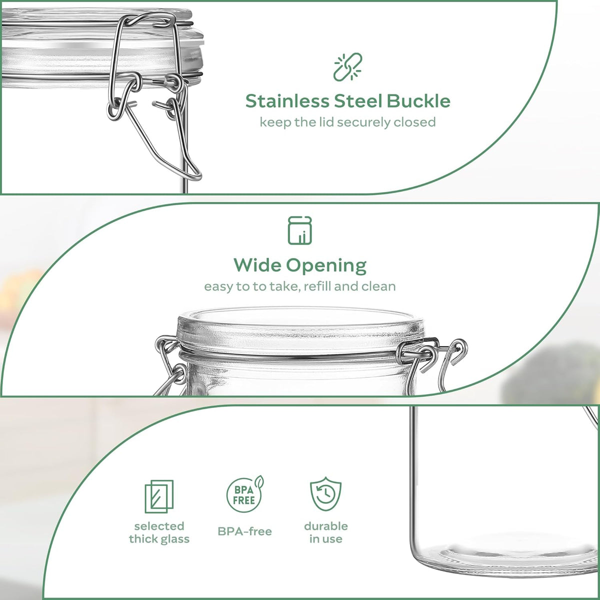 Glass Food Storage Jars with Airtight Lids 10 oz Cylinder 4 Pack Kitchen Storage Containers Small Cabinet Canisters Sealed Pot Canning for Pasta, Cereal, Coffee, Beans, Spice