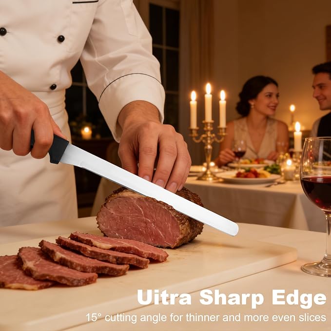 Carving Knife & Slicing Knife - Professional Sharp High Carbon Stainless Steel Blade, Ergonomic Plastic Handle - For Roasts, Turkey, Sashimi, Ham & Meat (S)