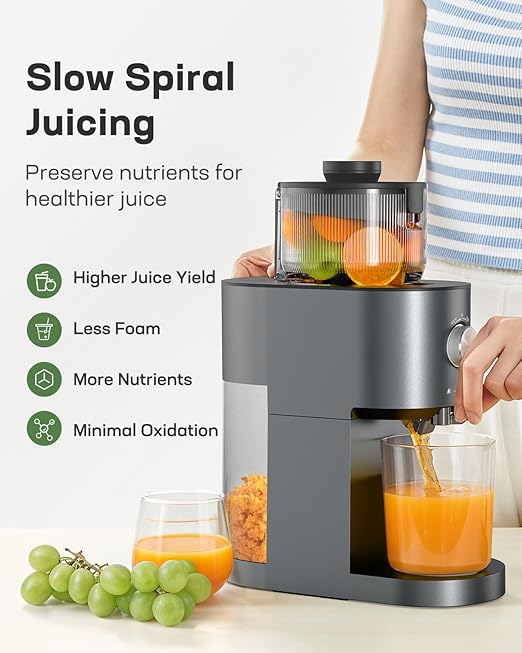 Silonn Cold Press Juicer Machines, High Juice Yield Slow Masticating Juicer with 5.4" Large Feed Chute for Whole Fruits & Vegetables, Easy Cleanup Self Feeding Juice Extractor with Reverse Function