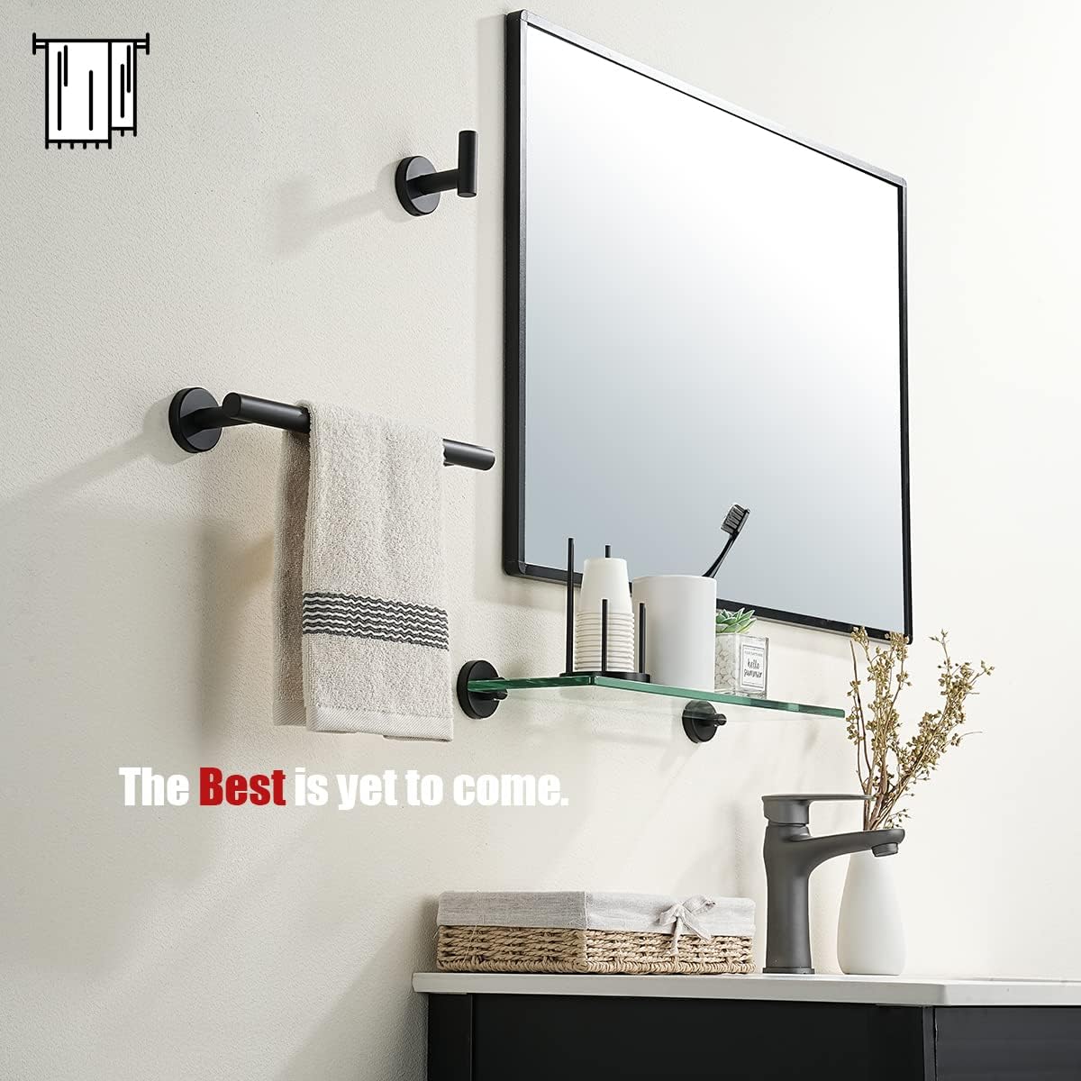 JQK Black Towel Bar, 12 Inch 304 Stainless Steel Thicken 0.8mm Hand Towel Rack, Bathroom Towel Holder Matte Black Wall Mount, Useable Length 9 Inch TB110L9-PB