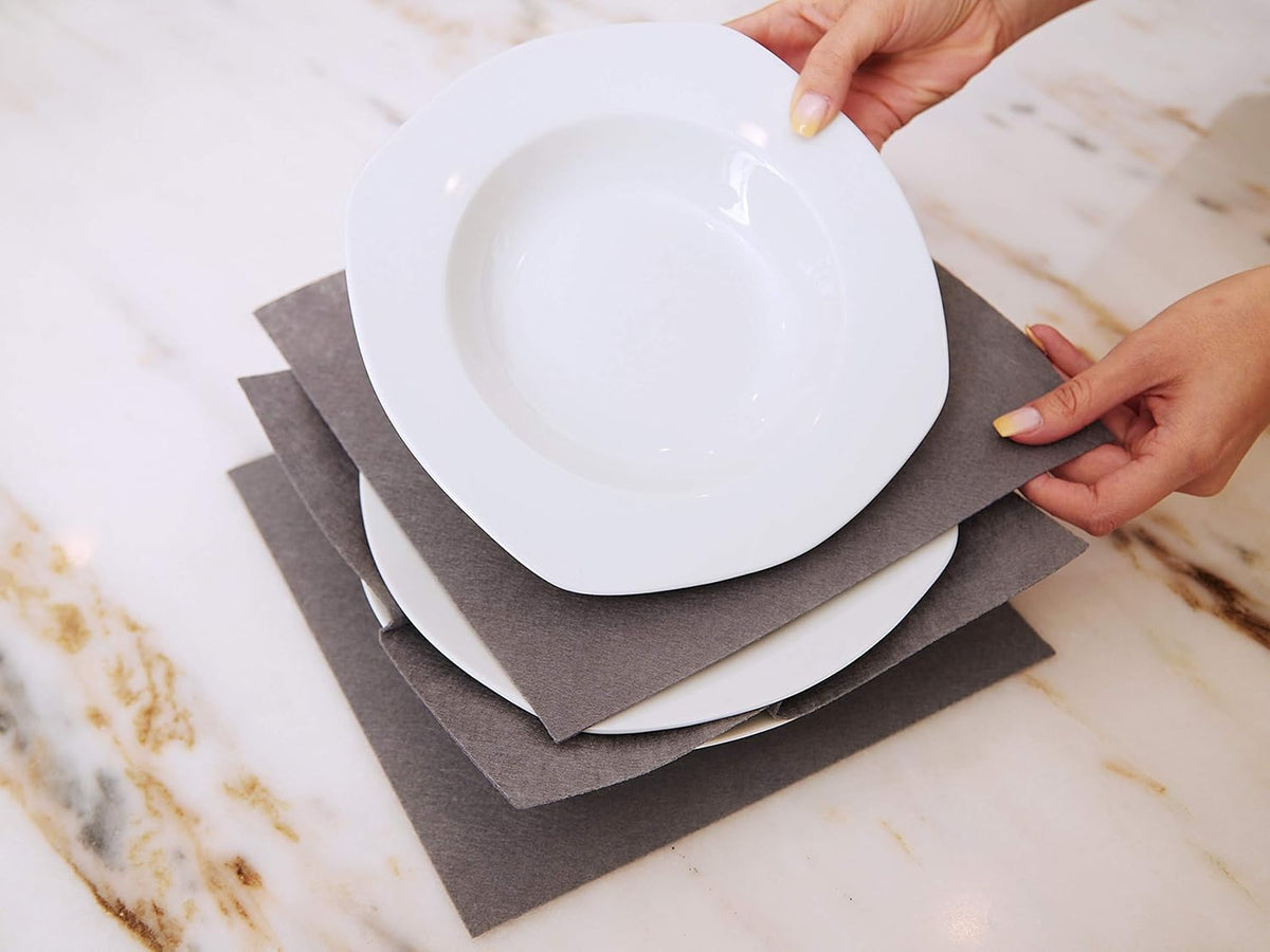 Covermates Keepsakes Dish Storage Box - Stackable, Reinforced Handles, China Storage, Grey Heather