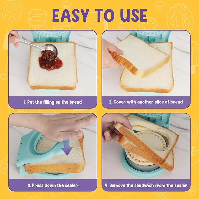 TACGEA Uncrustable Sandwich Cutter Maker – Sandwich Sealer and Cutter for Lunchbox and Breakfast, Circle Shape, Light Blue