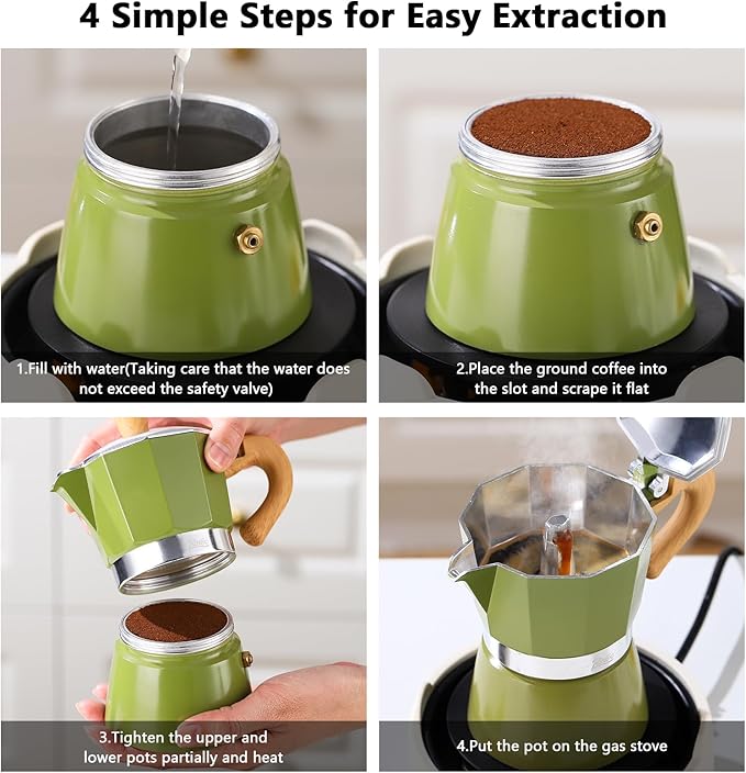 Bincoo Espresso Maker Stovetop - Small Camping Moka Pot 1-2 Espresso Cup/120ML,Stove Top Espresso Pot Italian Coffee Maker,Easy to Use (Green)