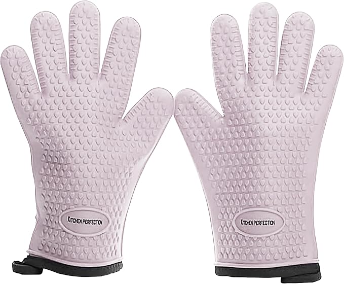 KITCHEN PERFECTION Silicone Smoker Oven Gloves for Women -Extreme Heat Resistant BBQ Gloves -Handle Hot Food Right on Your Smoker Grill Fryer|Waterproof Oven Mitts Grill |Superior Set+3 Bonuses
