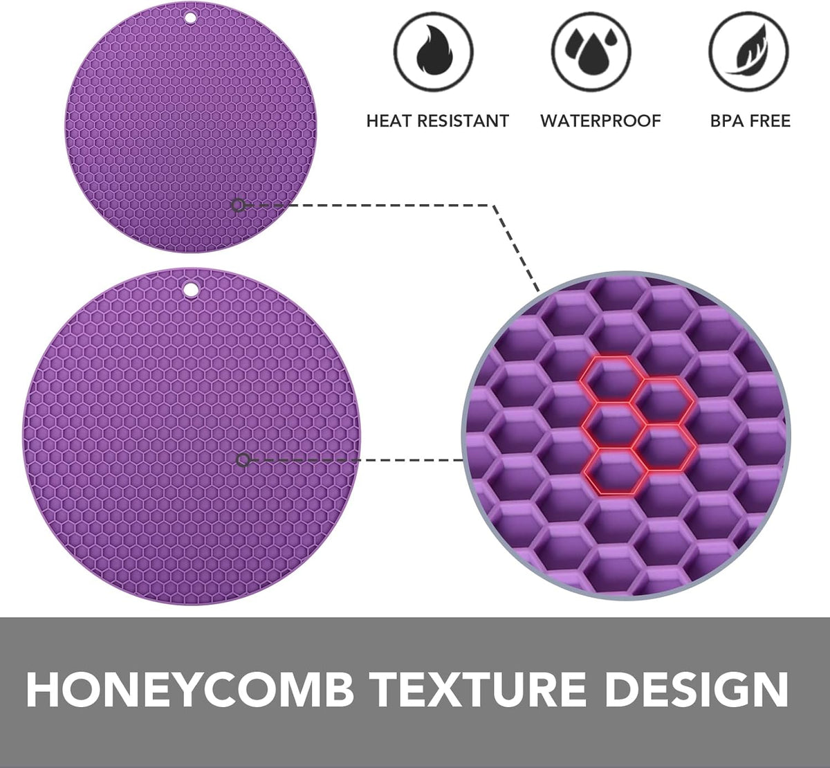 Joyhalo Trivets for Hot Dishes - Hot Pads for Kitchen, Silicone Pot Holders for Hot Pots and Pans, Silicone Mats for Kitchen Countertops, Table, Flexible Easy to Wash and Dry, Purple