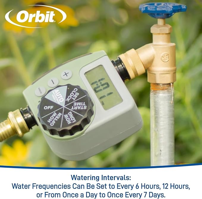 5-Pack (5 Total Timers) Orbit One Outlet Single-Dial Hose Faucet Timer - Easy Programmable - for Garden Watering System - LCD Hose Timer with Adjustable Watering Schedule - 62056