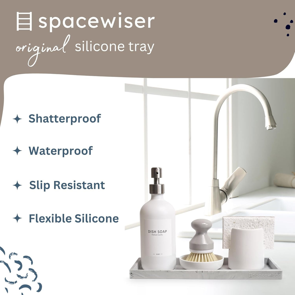 Countertop and Vanity Tray - 2 PC Large 11.7" Silicone Bathroom Trays, Counter Organizer, Dish Soap Sponge Holder Kitchen Sink Tray Organizer, Sink Caddy Toothbrush Key Kitchen Soap Trays