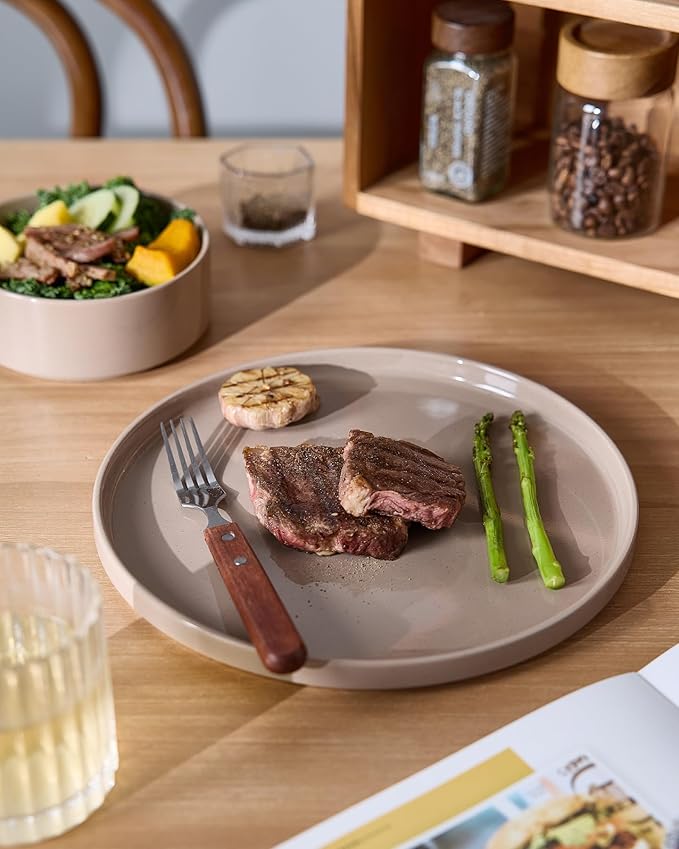 Famiware Nebula Plates and Bowls Set, 24 Pieces Dinnerware Sets, Dishes Set for 8, Cinnamon Brown