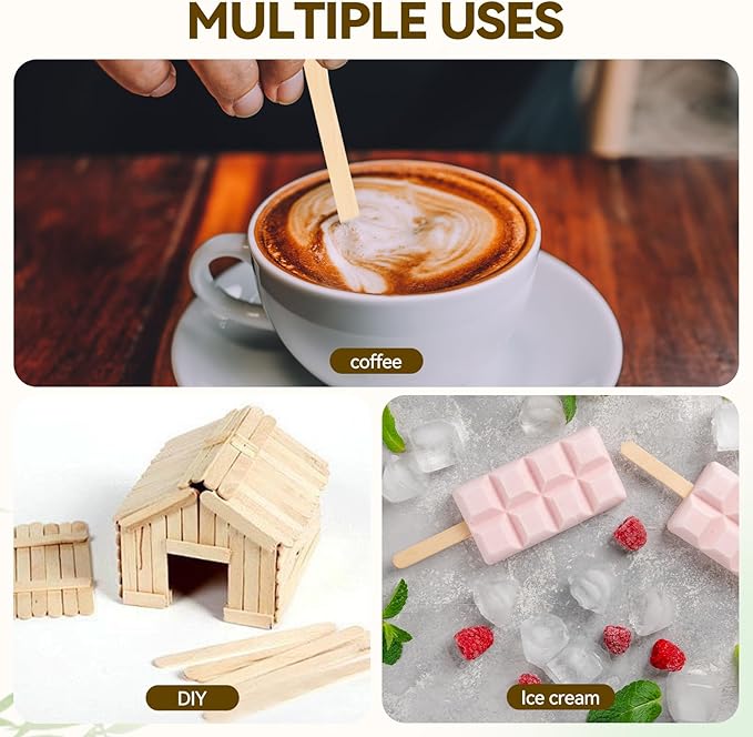 300 Count Bamboo Coffee Stirrer - Disposable 7 inches Long Wooden Stir Sticks for Coffee and Cocktails - Smooth, Splinter-Free Beverage Mixers - Ideal for Cafe, Bars and Drink Stations
