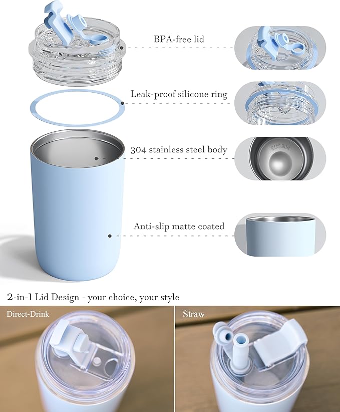 6 Pack 16 oz Insulated Coffee Tumblers, Travel Coffee Tumblers with Straw, Double-Wall Stainless Steel Tumbler, Leak Proof Tumbler, Reusable Cups with Lids for lced and Hot Drinks