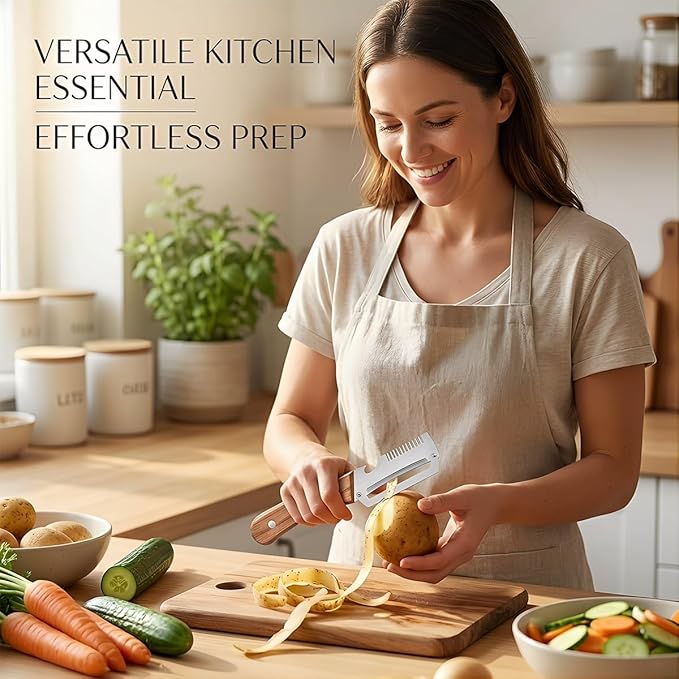 2 Pack Multifunctional Vegetable Peeler, 3-in-1 Peelers For Kitchen with Bottle Opener, Sharp Stainless Steel Swivel Blade, Wooden Handle, For Vegetables or Fruits that Need to Be Peeled