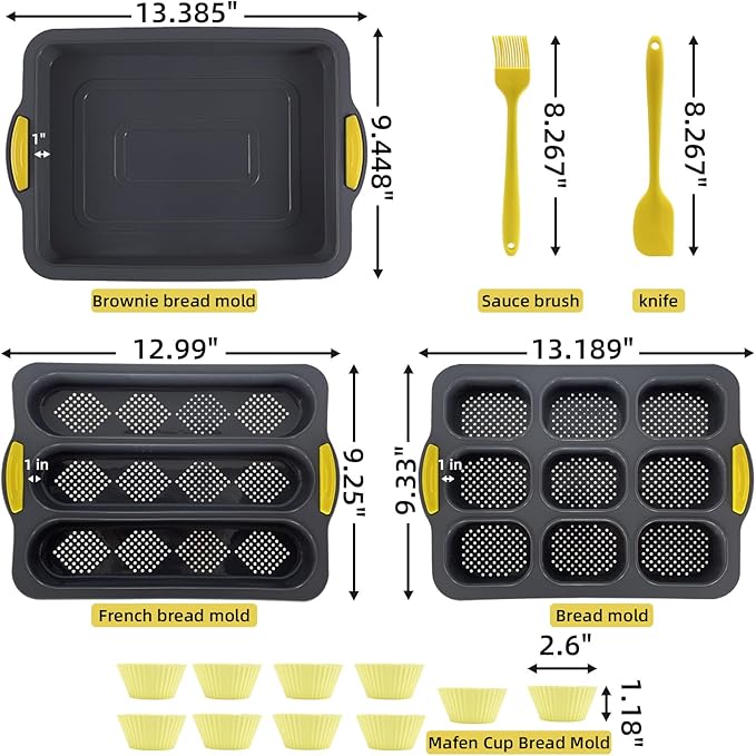Silicone Bread Loaf Pan Set, Nonstick Loaf Pan & Heat Resistant Baguette Bread Pan, Bread Mold for Baking, French Bread Baking Pan, Bread Pans for Homemade Bread, Sub Loaf Pans for Baking Bread