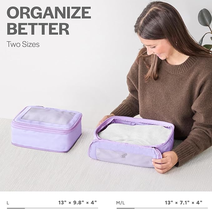 Aerotrunk Compression Packing Cubes for Travel - Luggage Organizer Bags - Double Zipper Packing Cubes for Suitcases (2-Pack, Purple)