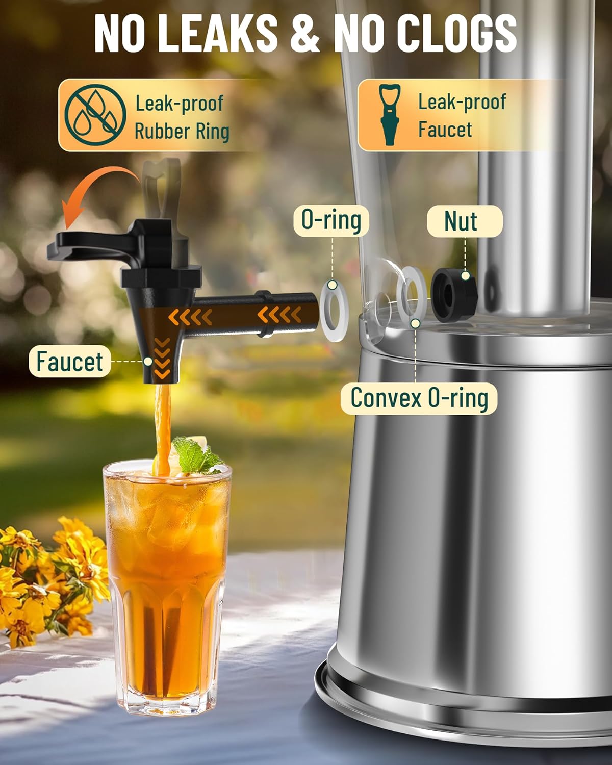 WantJoin Beverage Dispenser With Stand, Drink Dispenser for Party, Stainless Steel Water Dispenser with Ice Core, Spigot, Drink Jar Jug For Home Parties Lemonade, Clear Acrylic, 2-GALLONS 8 Liters
