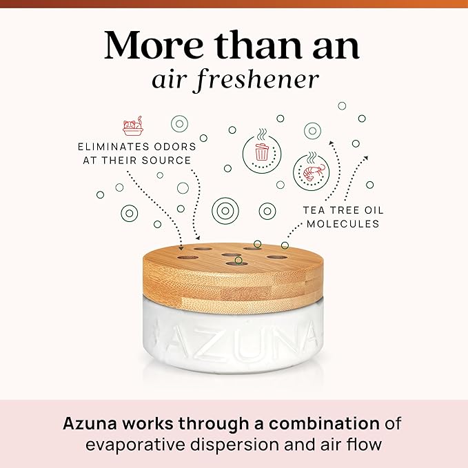 Azuna Air Freshener & Odor Eliminator for Strong Odor | 4 Room Kit Includes (4) Empty Luxe Glass Jars & 24oz Gel Refill with Tea Tree Essential Oil | Sandalwood Scent | Last 60-90 Days
